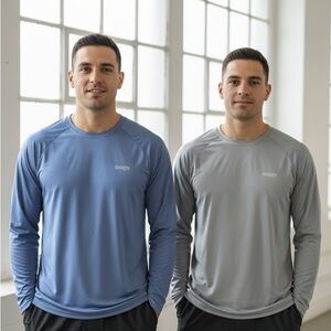 Wicking Fabric Men’s Long Sleeve Performance Tees - Blue and Gray bundle